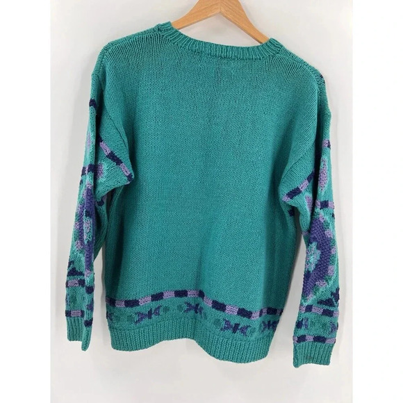 Robert Scott Ltd Women's Pullover Knit Sweater Blue Paisley MEDIUM Hand Knitted - Picture 7 of 15